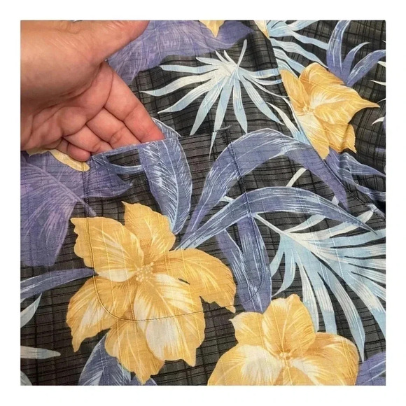 Caribbean Blue Floral Linen Causal Button Front Short Sleeve Shirt Men’s XL - Picture 3 of 12